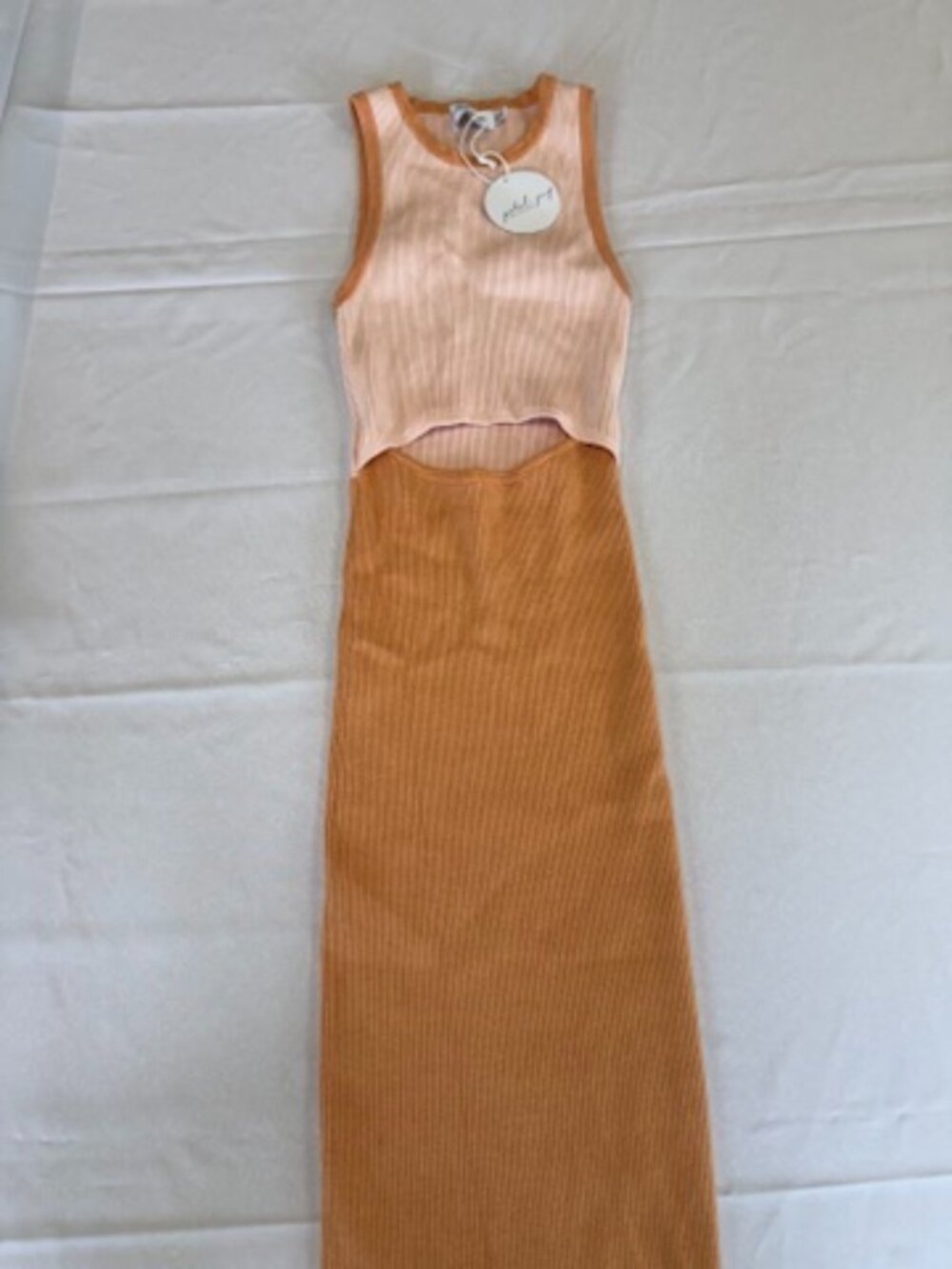 Petal & Pup Pink Orange Knit Midi Dress Waist cutout Size M/L